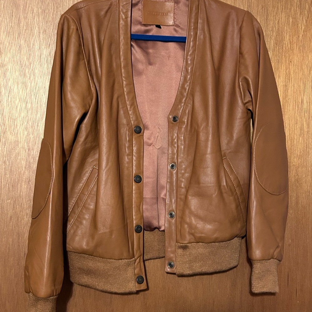 Wanderers Travel Co. Beautifully made cardigan style leather jacket in Tan.